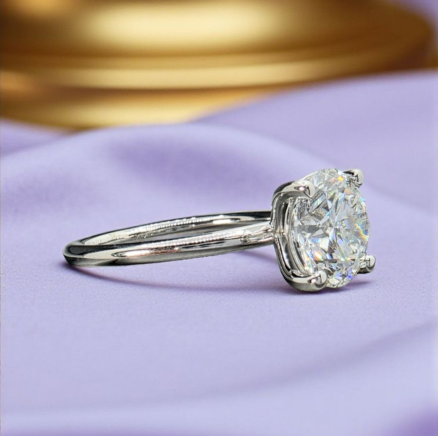 2.00 Ct F VS2 Round Lab Grown Diamond Engagement Ring 14k White Gold IGI Cert