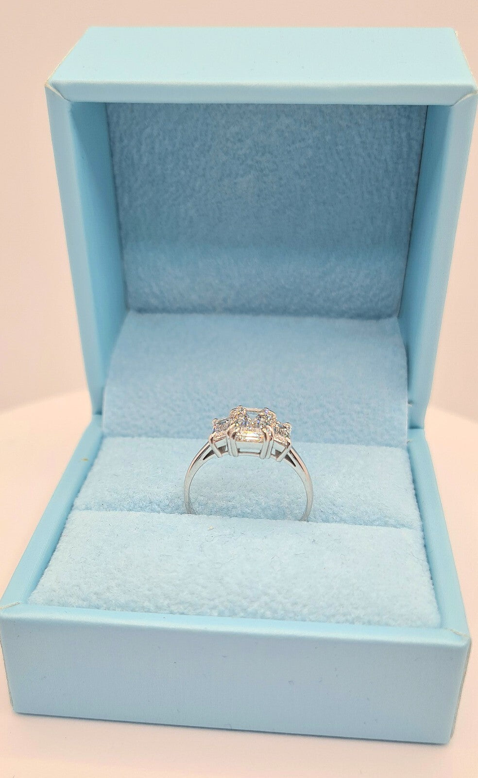 2.10 Ct F VS1 14k White Gold Emerald Cut Lab Grown Diamond Ring IGI Certified