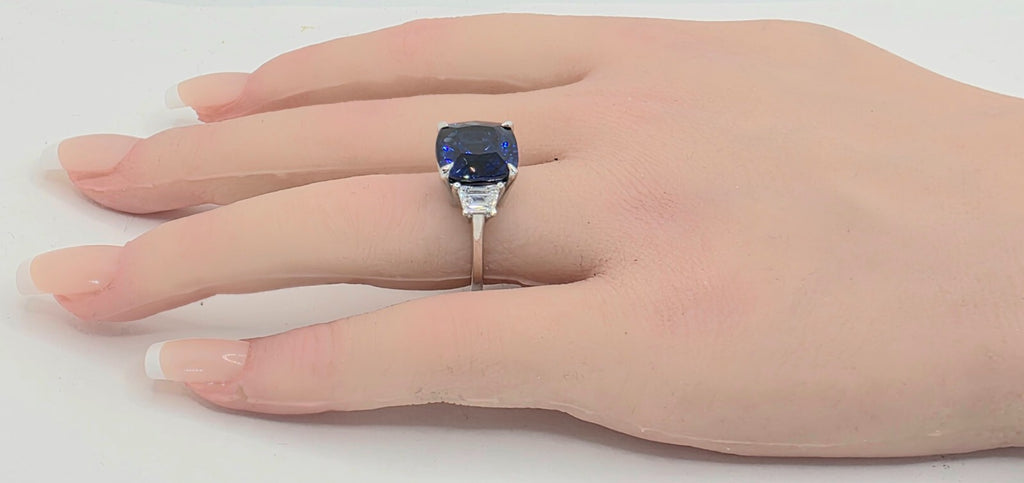 11.79 Ct Cushion Lab Grown Sapphire and Diamond Ring 14k GIA Authenticated