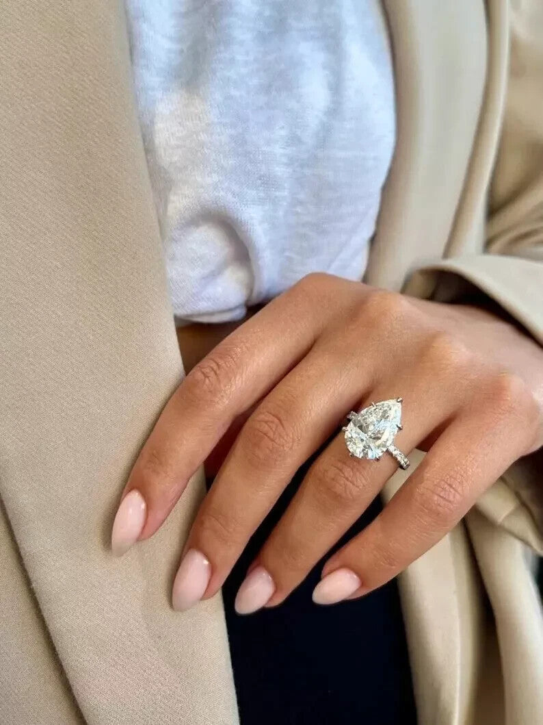 4.20 Ct Pear Lab Grown Diamond Accents Ring For Women Engagement Ring 14k Gold