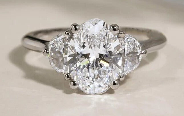 Lab Grown Diamond 3 Stone Ring F VS2 IGI Certified 4.00 Carat Center Platinum