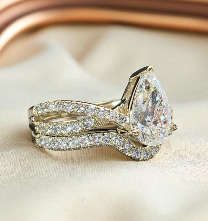1.70 Ct Pear Shape Lab Grown Diamond Ring With Band D VS1 14k  IGI Certified