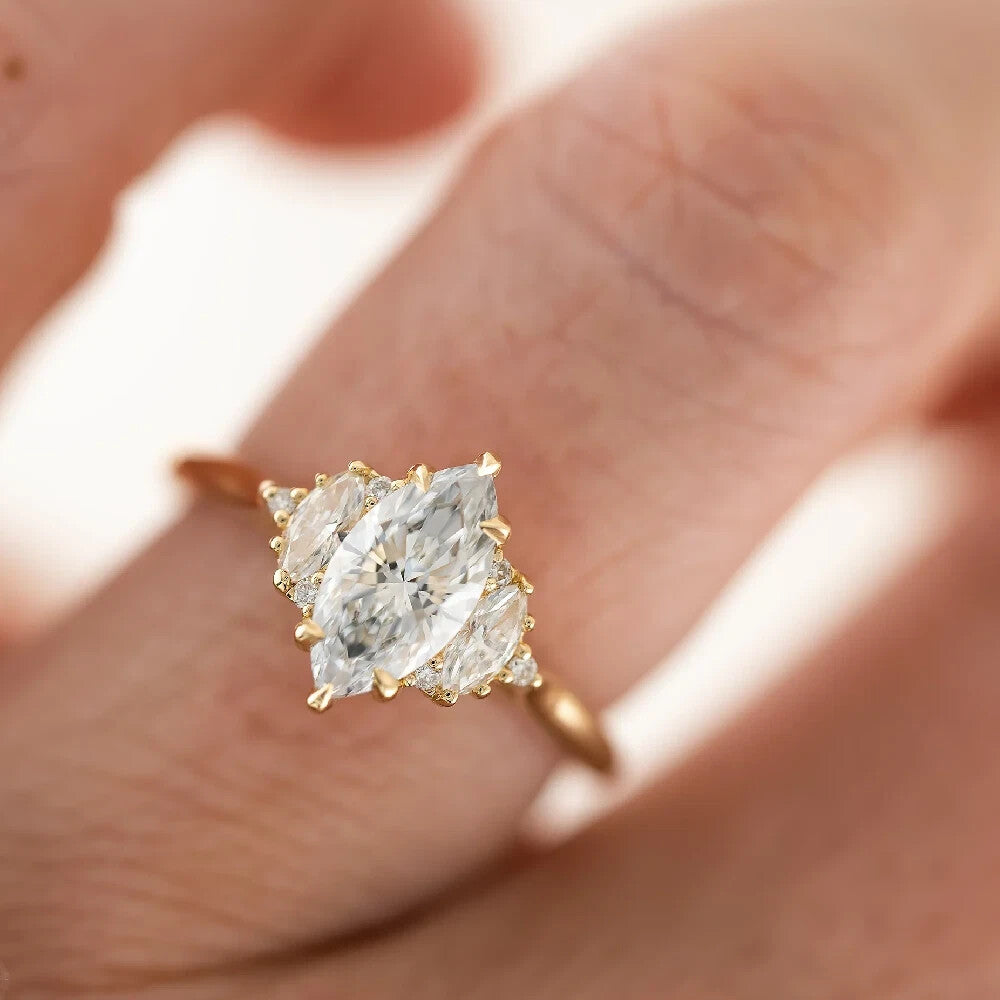 18k Yellow Gold Diamond Ring Marquise Cut 2.25 Ct IGI Certified Lab Created