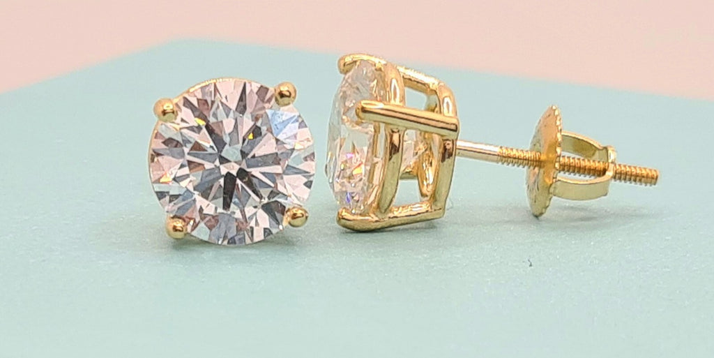 4.00 Ct E VS1 Lab Grown Diamond Basket Studs 14k Yellow Gold IGI Certified Screw