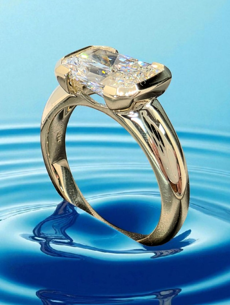 3.00 Ct IGI D VS1 Certified Radiant Cut Lab Grown Diamond Ring East West 14k