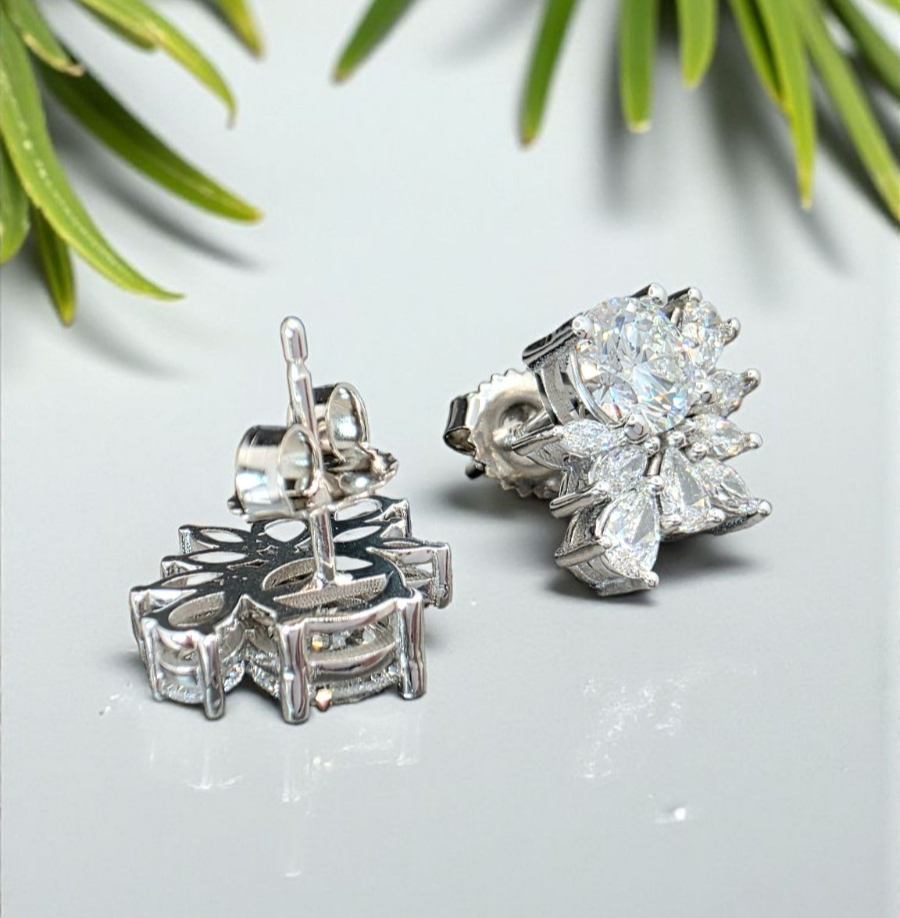 3.33 Ct Lab Grown Diamond Cluster Studs Earrings 14k White Gold D VS1 IGI Cert