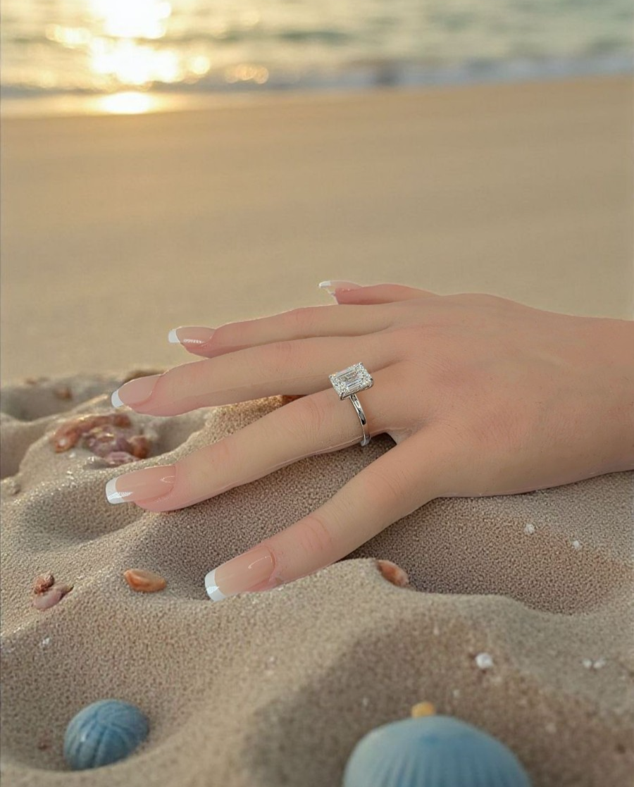 3.00 Ct Emerald Cut D VS1 Diamond Ring Lab Grown IGI Certified GIA Authenticated