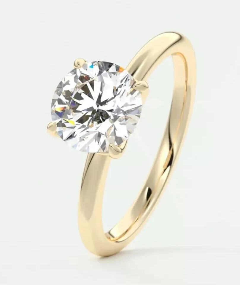 3.03 Carat G VS1 Round Solitaire 14k Yellow Lab Grown Diamond Ring IGI Certified