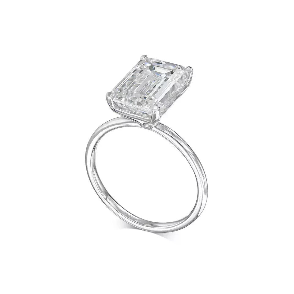 3.00 Emerald Cut Solitaire Lab Grown Diamond Ring 14k White Gold IGI Certified