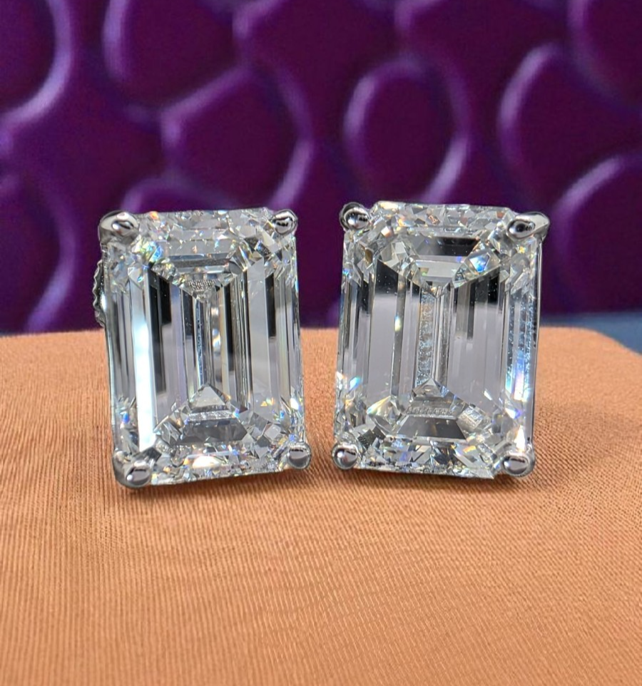 2 Ct Emerald Cut E VVS2 Lab Grown Diamond Stud Earrings 14K Gold IGI
