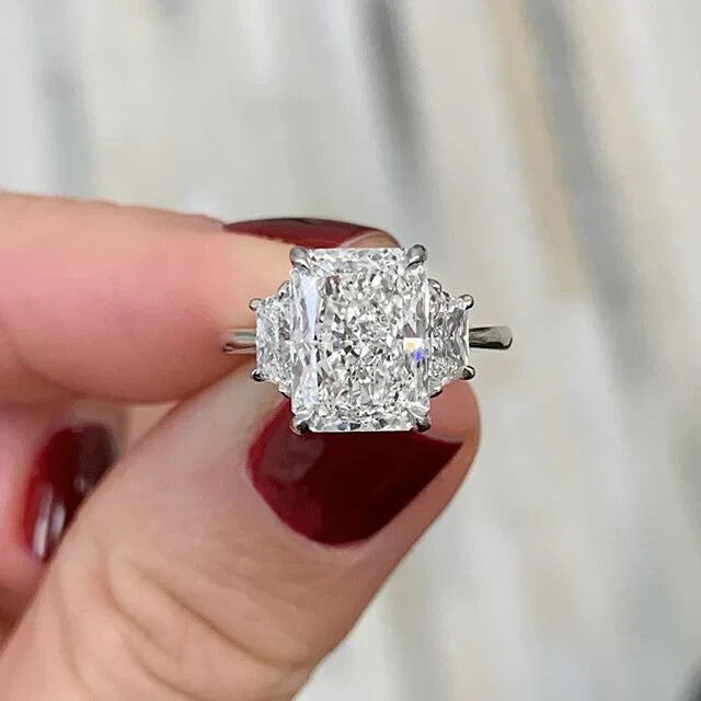 5.80 Carat E VS1 Platinum Radiant Cut Lab Grown Diamond Ring IGI Certified