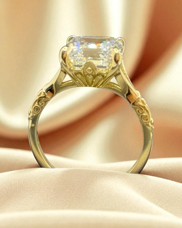 4.00 Ct Asscher Cut Diamond IGI D VS1 Lab Grown Wedding Ring 14k Gold