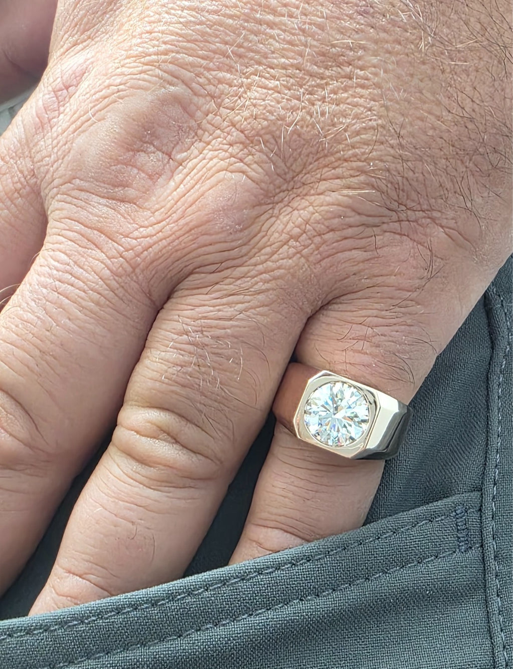 4.00 Ct D VS1 Lab Grown Round Diamond Men's Ring 14k Rose Gold IGI Certified