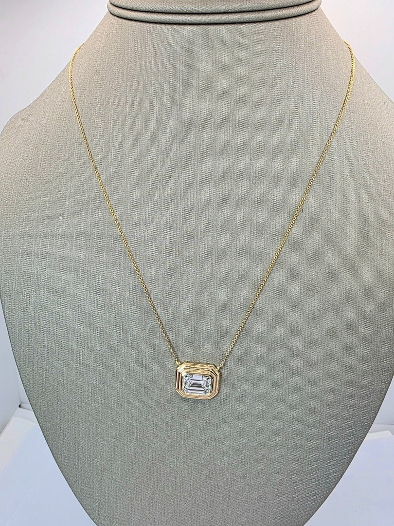 2.84 Ct D VVS2 Emerald Cut Lab Grown Bezel Pendant 14k Yellow Gold IGI Certified