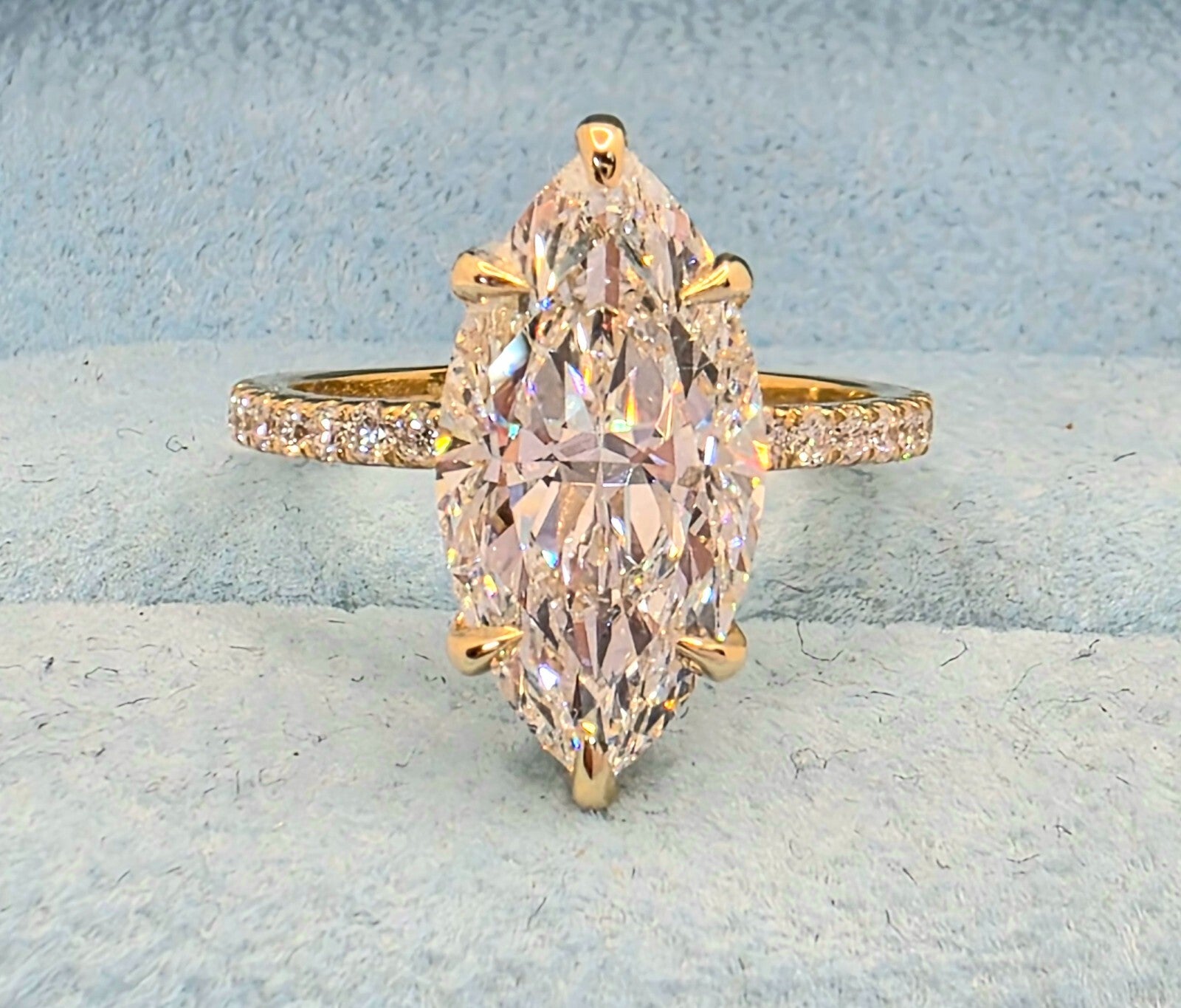 4.45 Carat Marquise Engagement Ring F VS1 Lab Diamond 14k Yellow Gold Certified