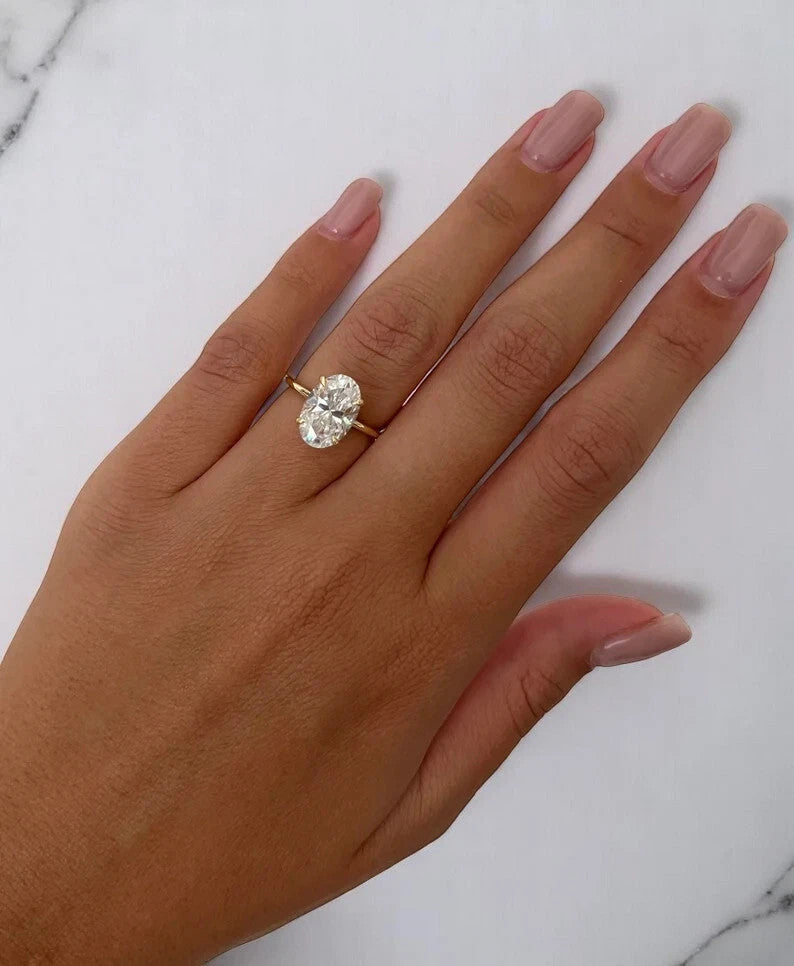 3.07 Carat F VVS2 Oval Lab Grown Diamond Ring 14k Yellow Gold IGI Certified