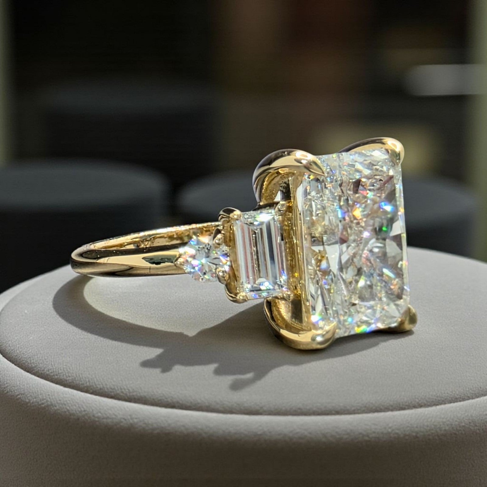 3.40 Ct Radiant E VS1 14k Yellow Lab Grown Diamond Ring IGI Certified