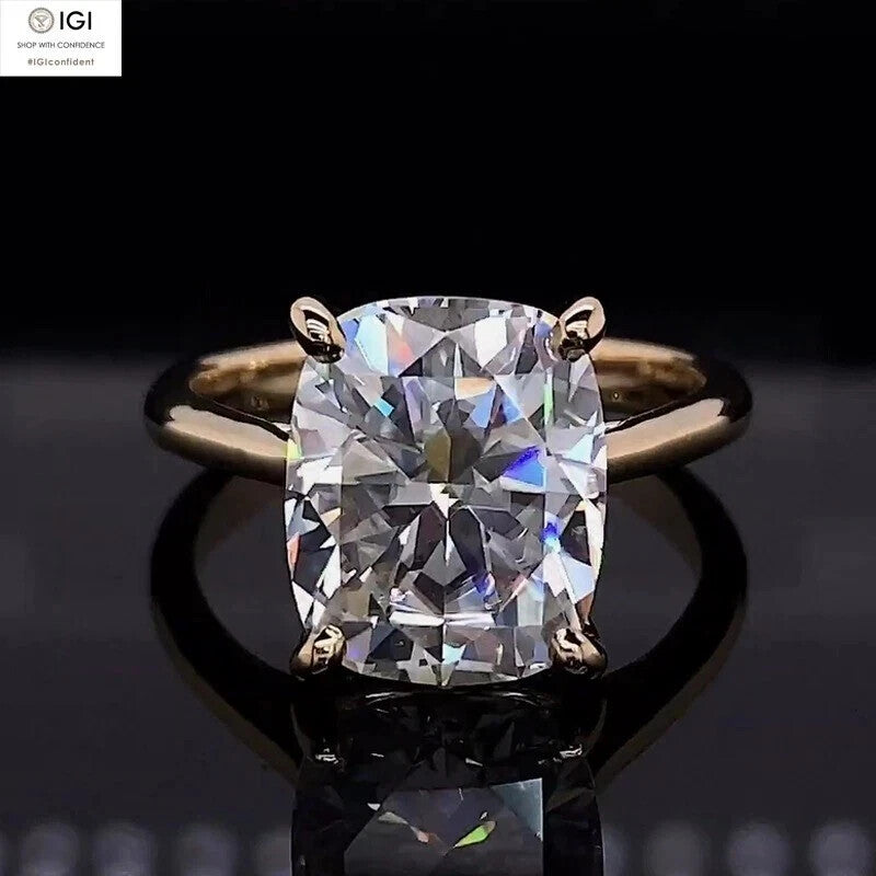 3.00 Ct D VS1 Cushion Cut Diamond Ring Lab Grown Diamond IGI Certified 14k Gold