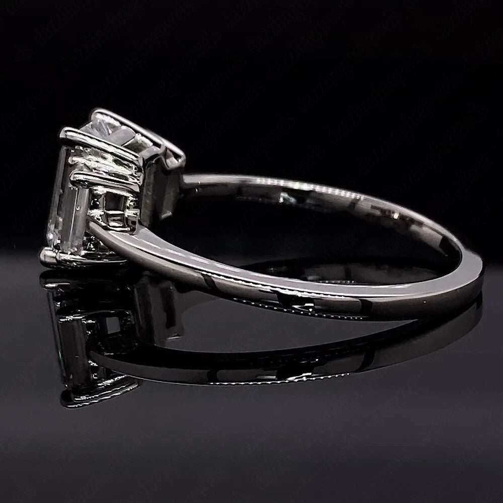 4.00 CT D VS1 Emerald Cut Lab Grown Diamond 3 Stone Ring 14k IGI  Certified