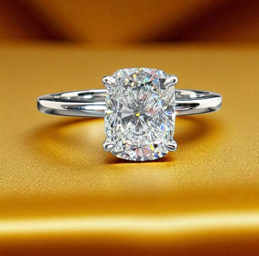 3.00 Ct D VS1 Cushion Cut Diamond Ring Lab Grown Diamond IGI Certified Platinum