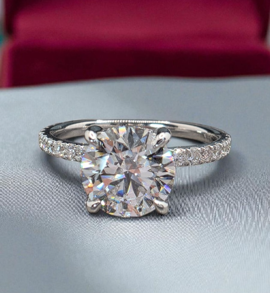 2.52 Ct D VS1 Lab Grown Round Diamond Engagement Ring IGI Certified 14k White