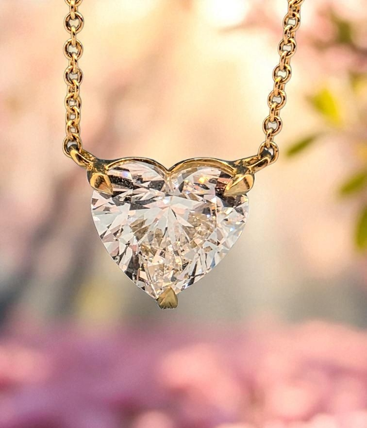 3.01 Ct E VS1 Lab Grown Heart Shaped Diamond Pendant 14k Gold IGI Certified