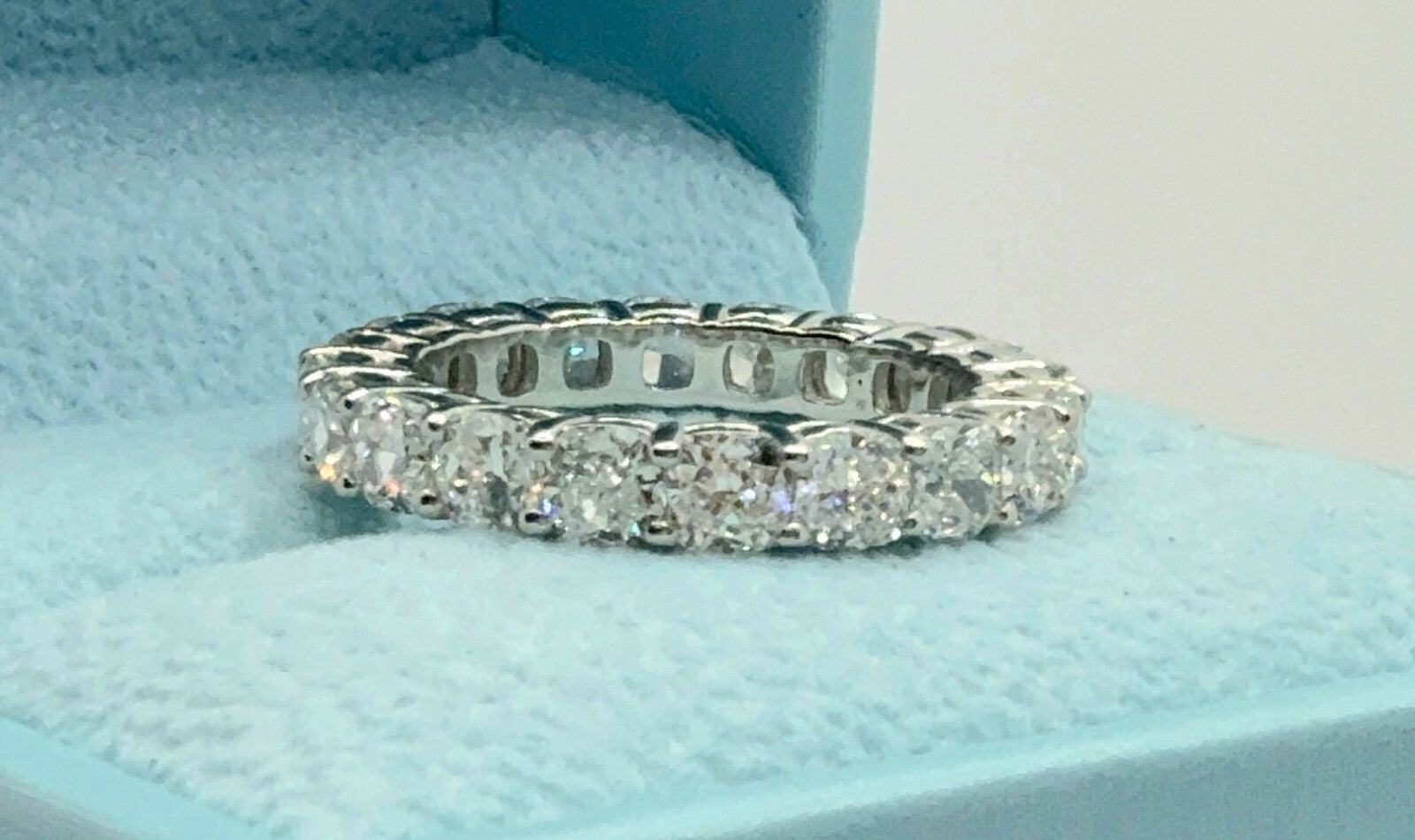 4.20 Ct Cushion Lab Grown Diamond Eternity Band Ring 14k E VS GIA Authenticated