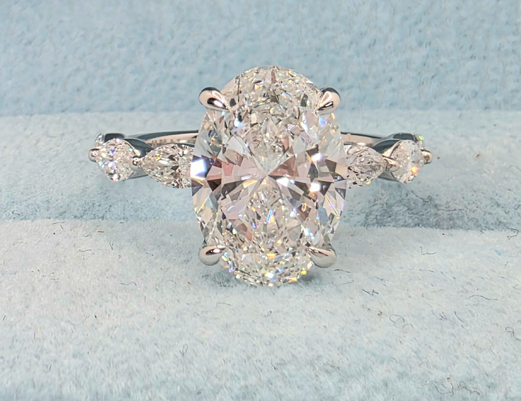 3.75 Ct E VS1 Lab Grown Oval Diamond Engagement Ring IGI Certified 14k White