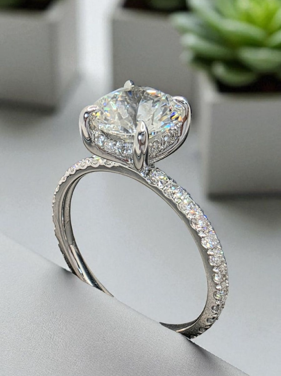 2.52 Ct D VS1 Lab Grown Round Diamond Engagement Ring IGI Certified 14k White