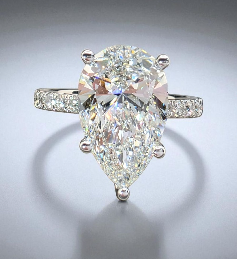 6 Ct Pear Shape Lab Grown Diamond Ring F VS1 IGI Certified Platinum GIA Authen
