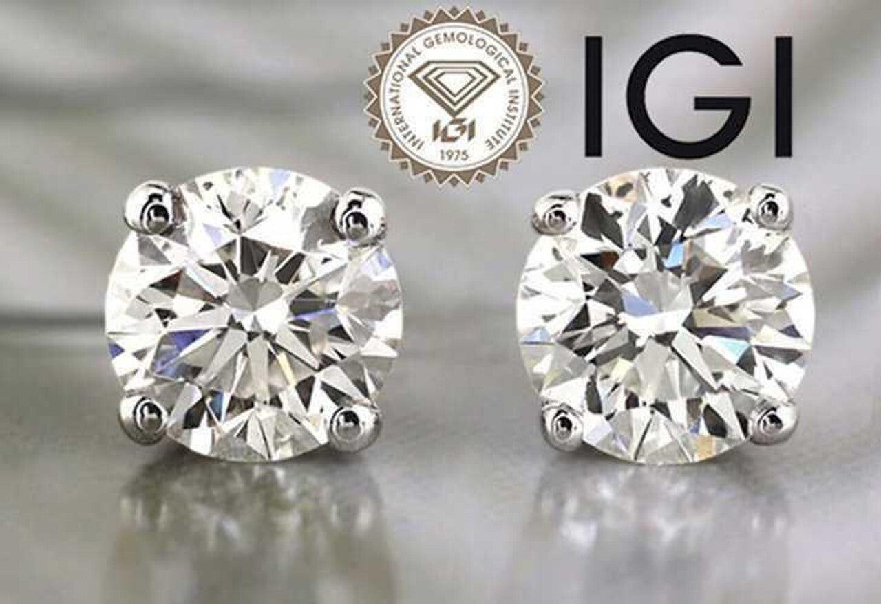 2.00 Carat E VVS2 Lab Grown Diamond Stud Earrings 14k White Gold Push Back IGI