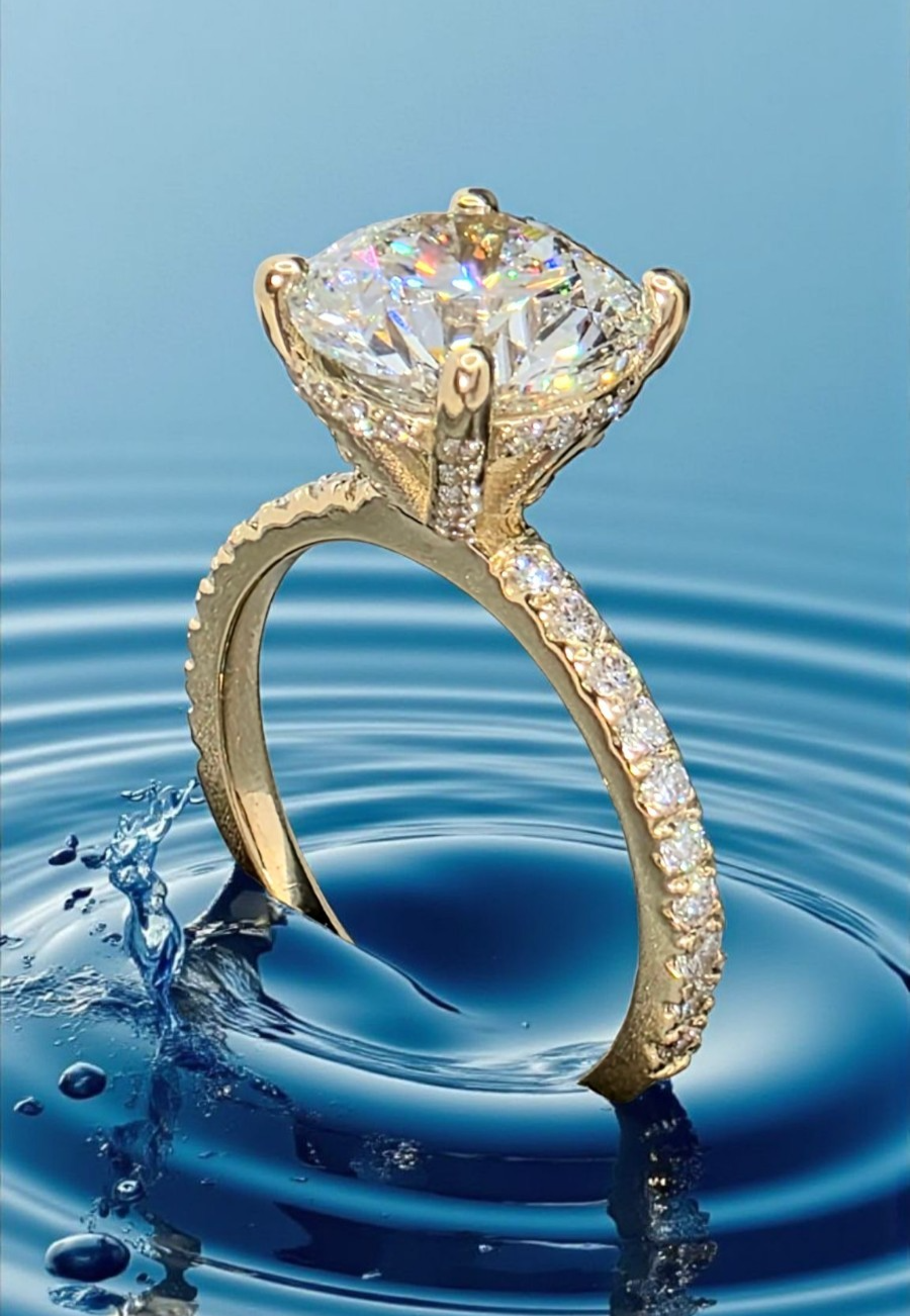 3.42 Ct D VS1 Round Lab Grown Diamond Engagement Ring 14k Yellow IGI Certified