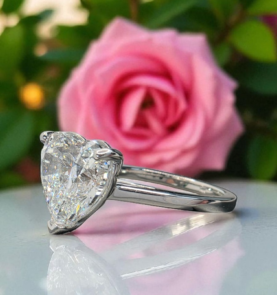 3.00 Ct D VS1 Heart Shaped Diamond Engagement 14k Ring Lab Grown IGI Certified