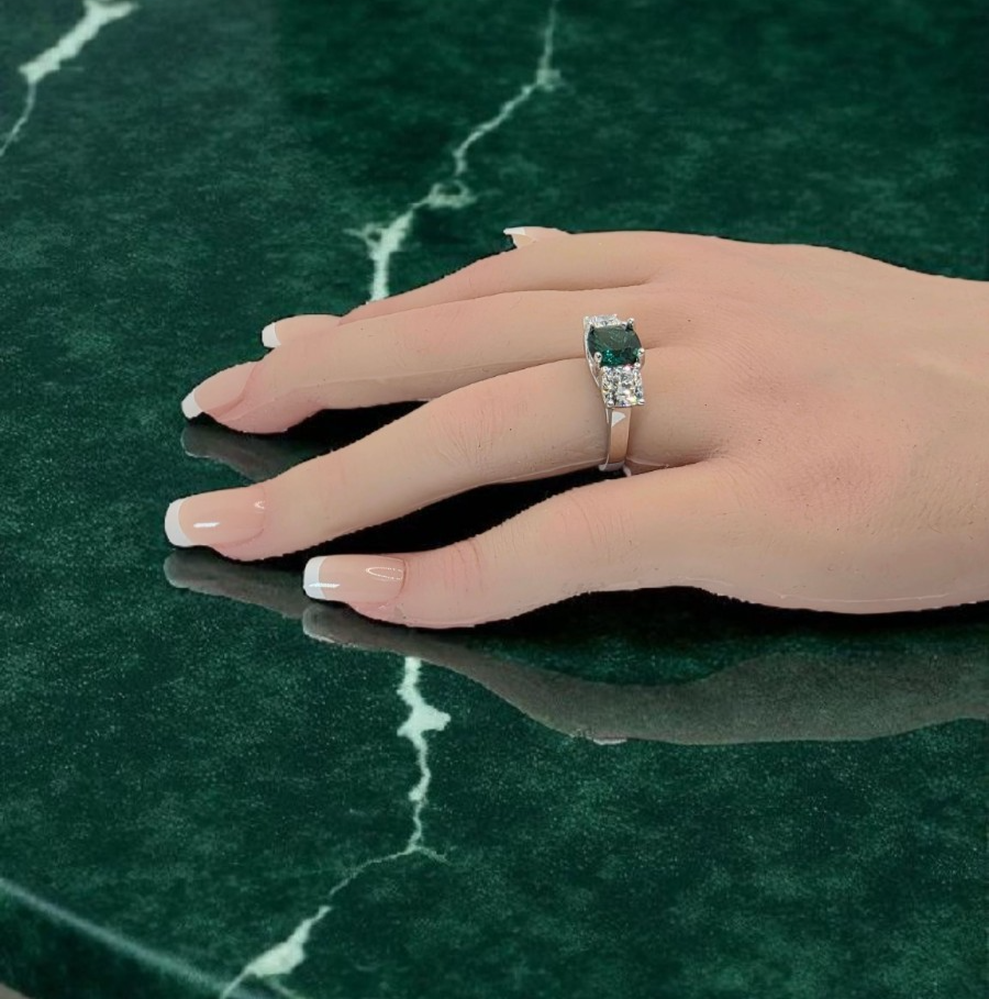 4.00 Ct Cushion Lab Grown Paraiba Tourmaline and Diamond Ring 14k IGI GIA