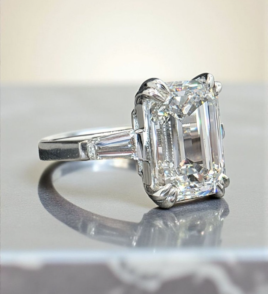 6.50 Ct E VS1 Emerald Cut Lab Grown Diamond Ring IGI Certified 14k White Gold