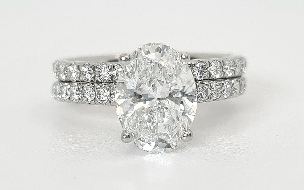 3.00 Ct E VS1 Lab Grown Oval Diamond Ring With Band IGI Certified Diamond