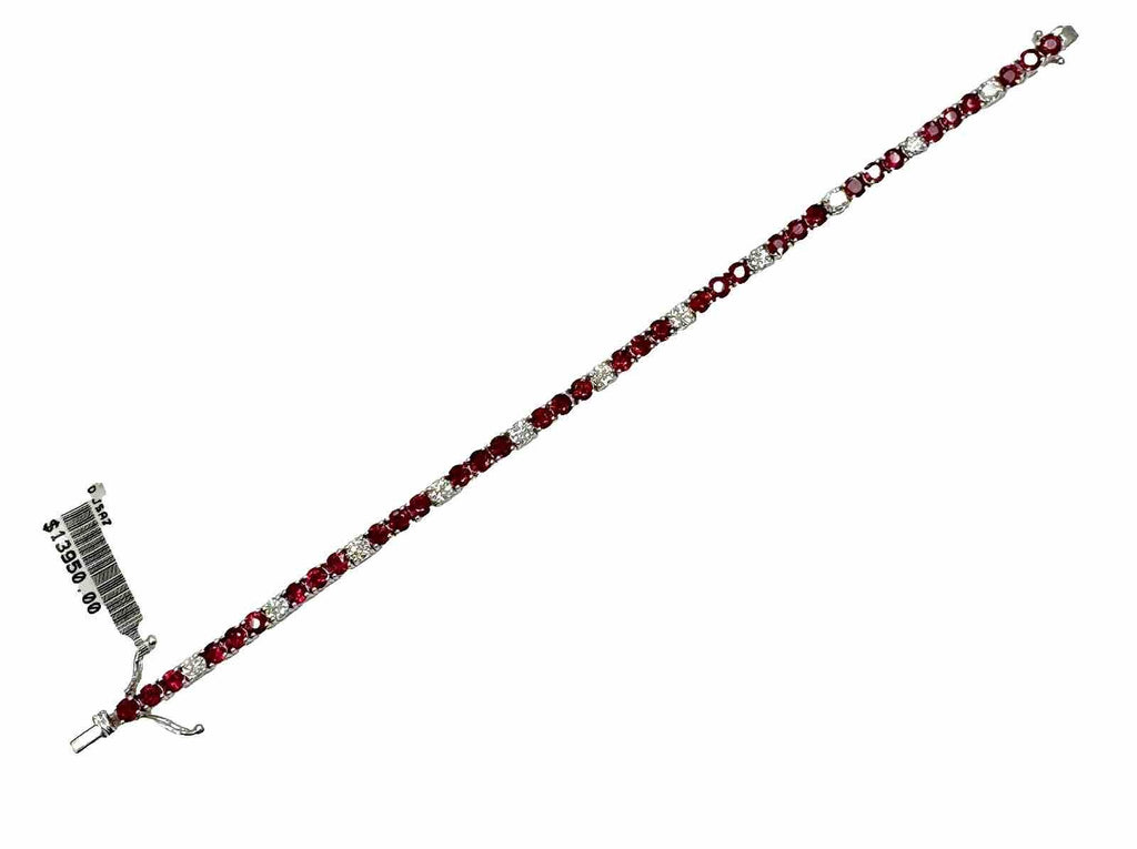 8.56 Carat Red Ruby & Diamond Tennis Bracelet 14k White Gold Natural Diamonds