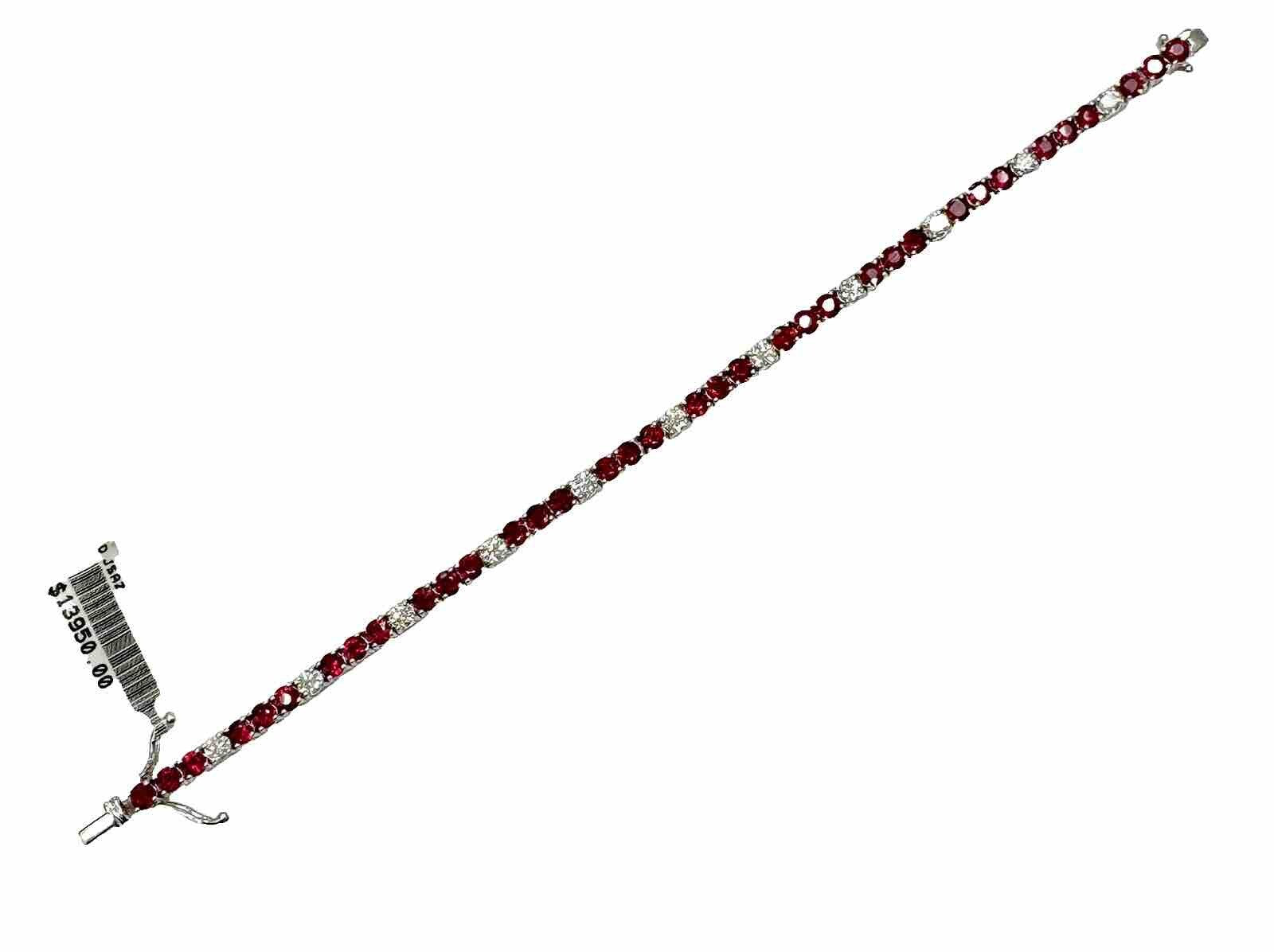 8.56 Carat Red Ruby & Diamond Tennis Bracelet 14k White Gold Natural Diamonds
