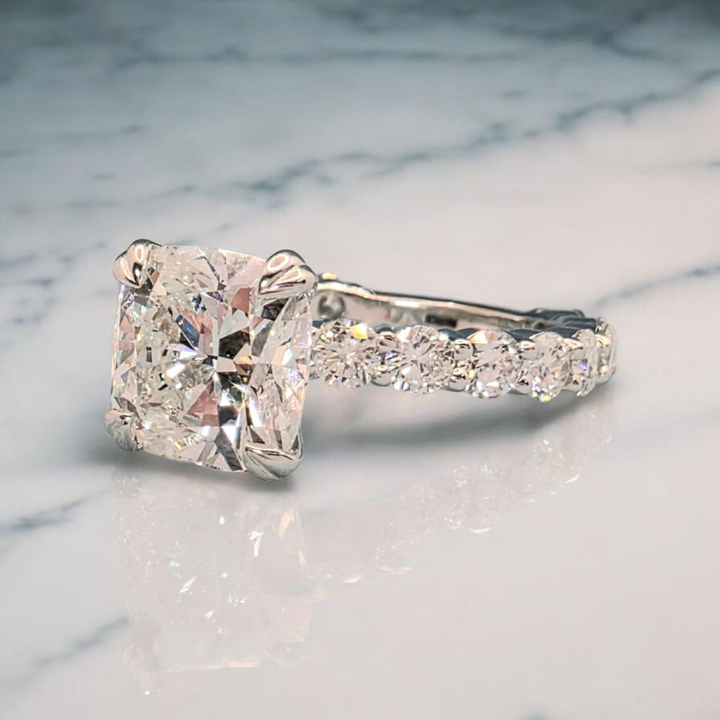 4.60 Ct D VS1 Cushion Diamond Engagement Ring IGI Certified Lab Grown 14k White