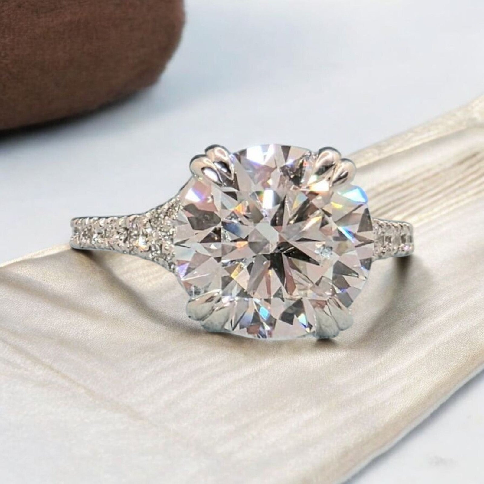 3.50 Ct D VS1 Round Lab Grown Diamond Engagement Ring 14k White IGI Certified