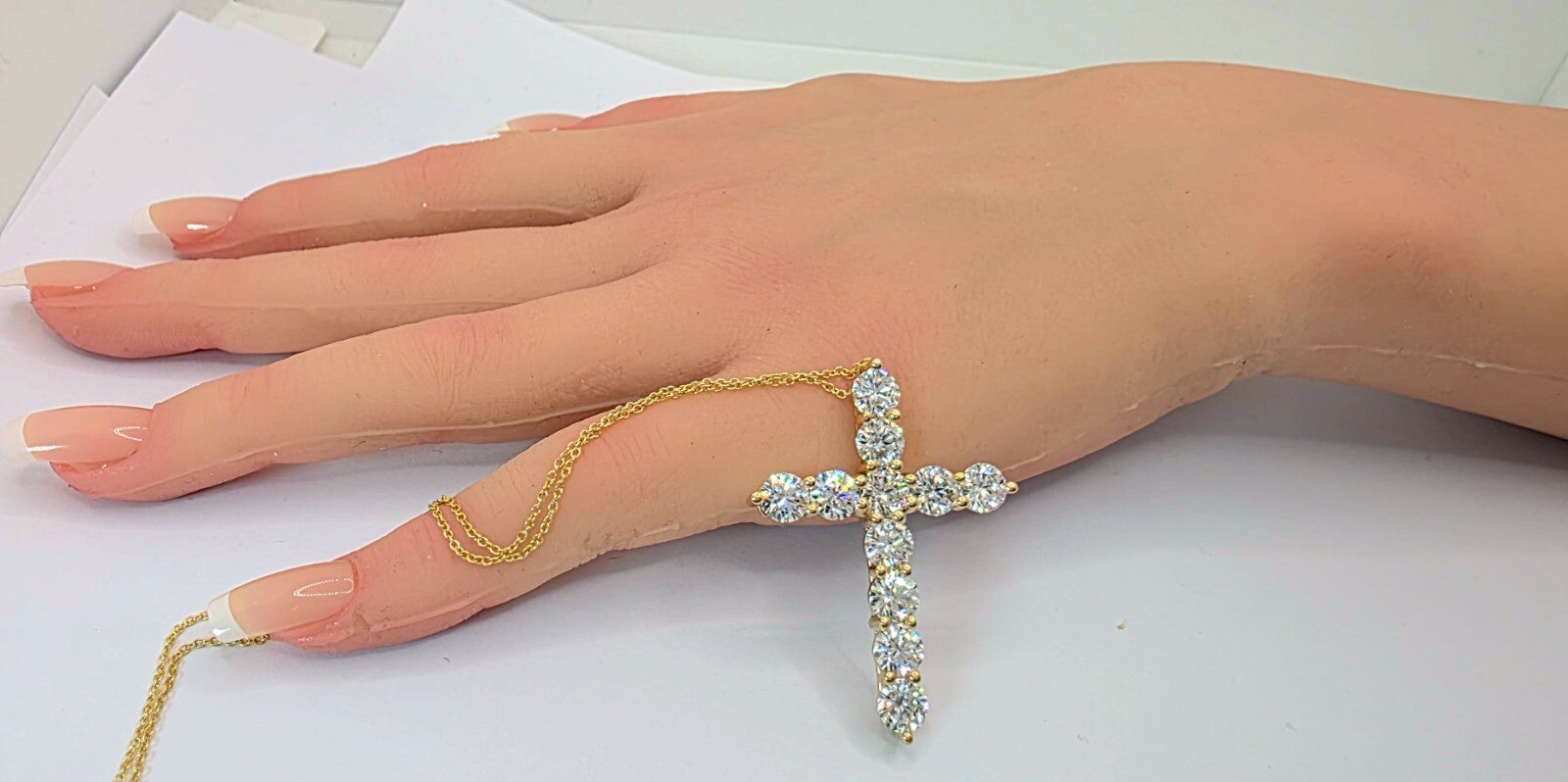 7.73 Ct E VS Round Lab Grown Large Diamond Cross Pendant Necklace 14k Gold