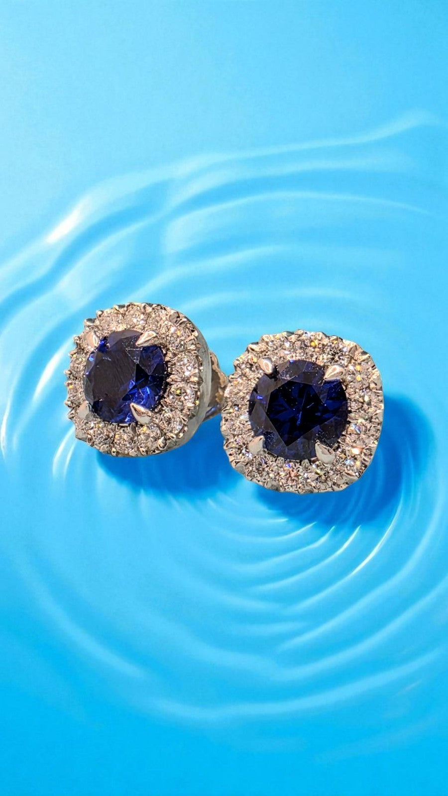 1.50 Ct Lab Grown Sapphire and Diamond Earrings 14k White Gold GIA Authenticated