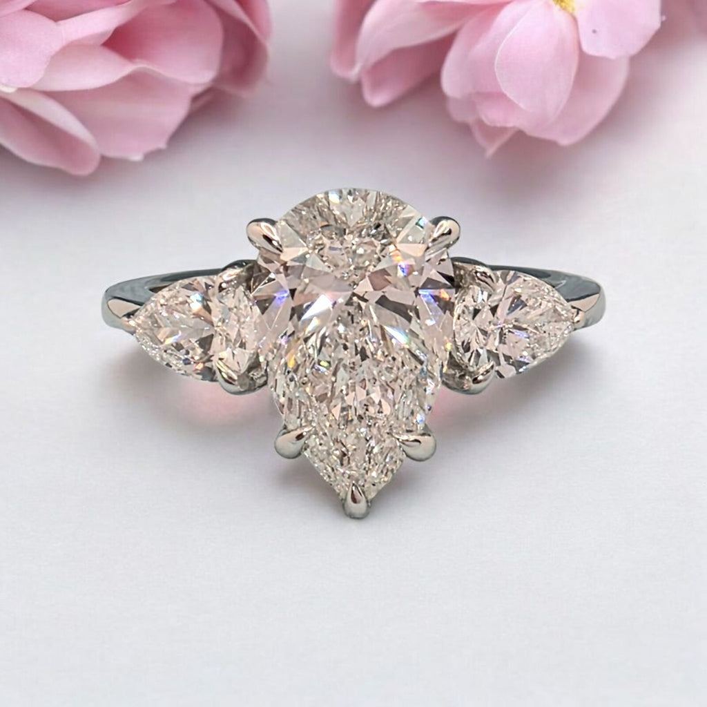 2.70 Ct 3 Stone E VS1 Diamond Ring Pear Shape IGI Certified Lab Grown Platinum