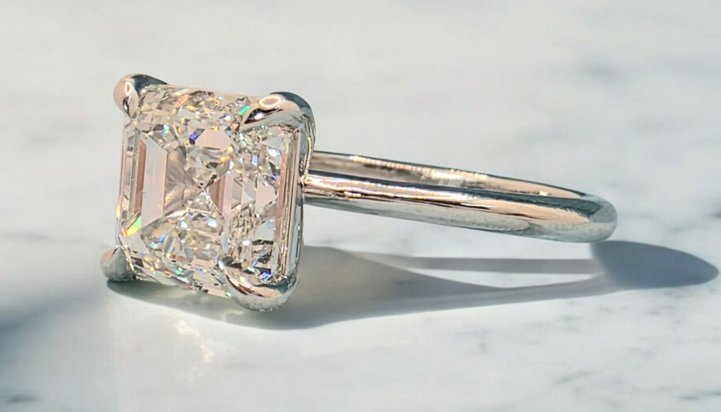 4.00 Ct D VS1 Asscher Cut Diamond Ring Lab Grown IGI Certified Set in Platinum