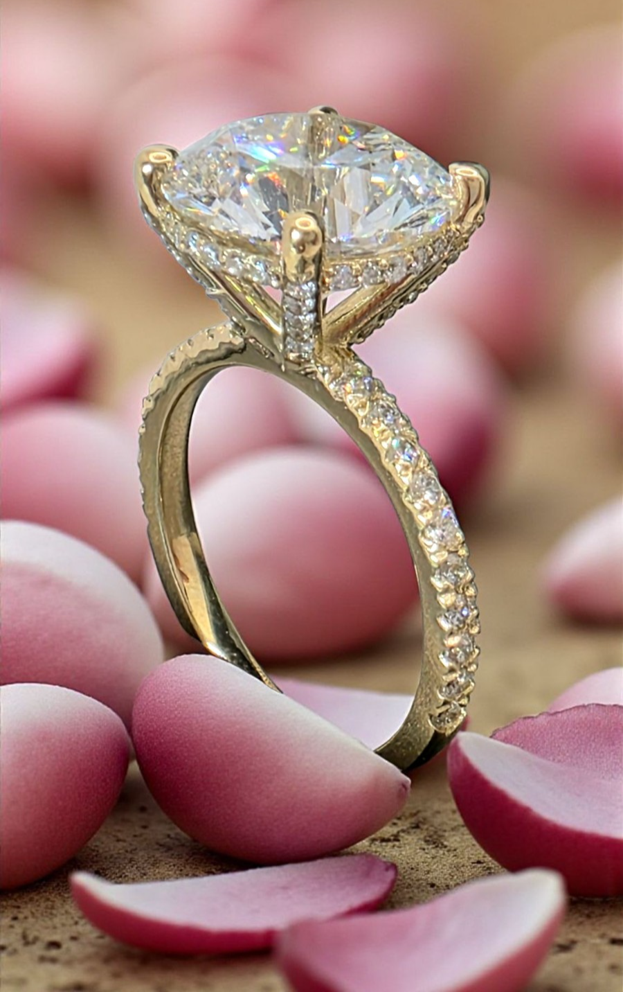 5.43 Ct E VS1 Round Lab Grown Diamond Engagement Ring 14k Yellow IGI Certified