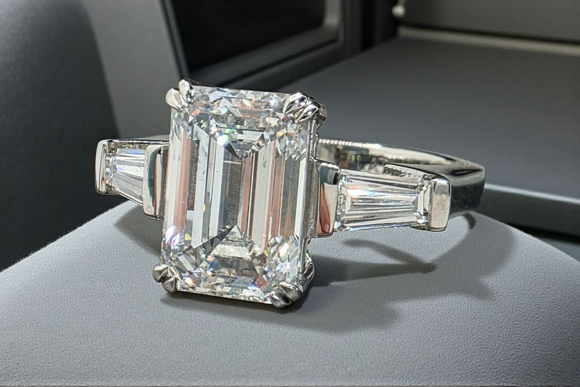 4.50 Ct E VS1 Emerald Cut Lab Grown Diamond Ring IGI Certified 14k White Gold
