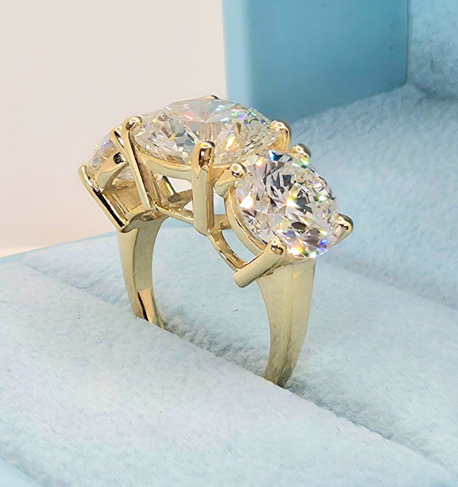 10.00 Carat Round Diamond E VS1 3 Stone Ring IGI Certified Lab Grown 14k Yellow