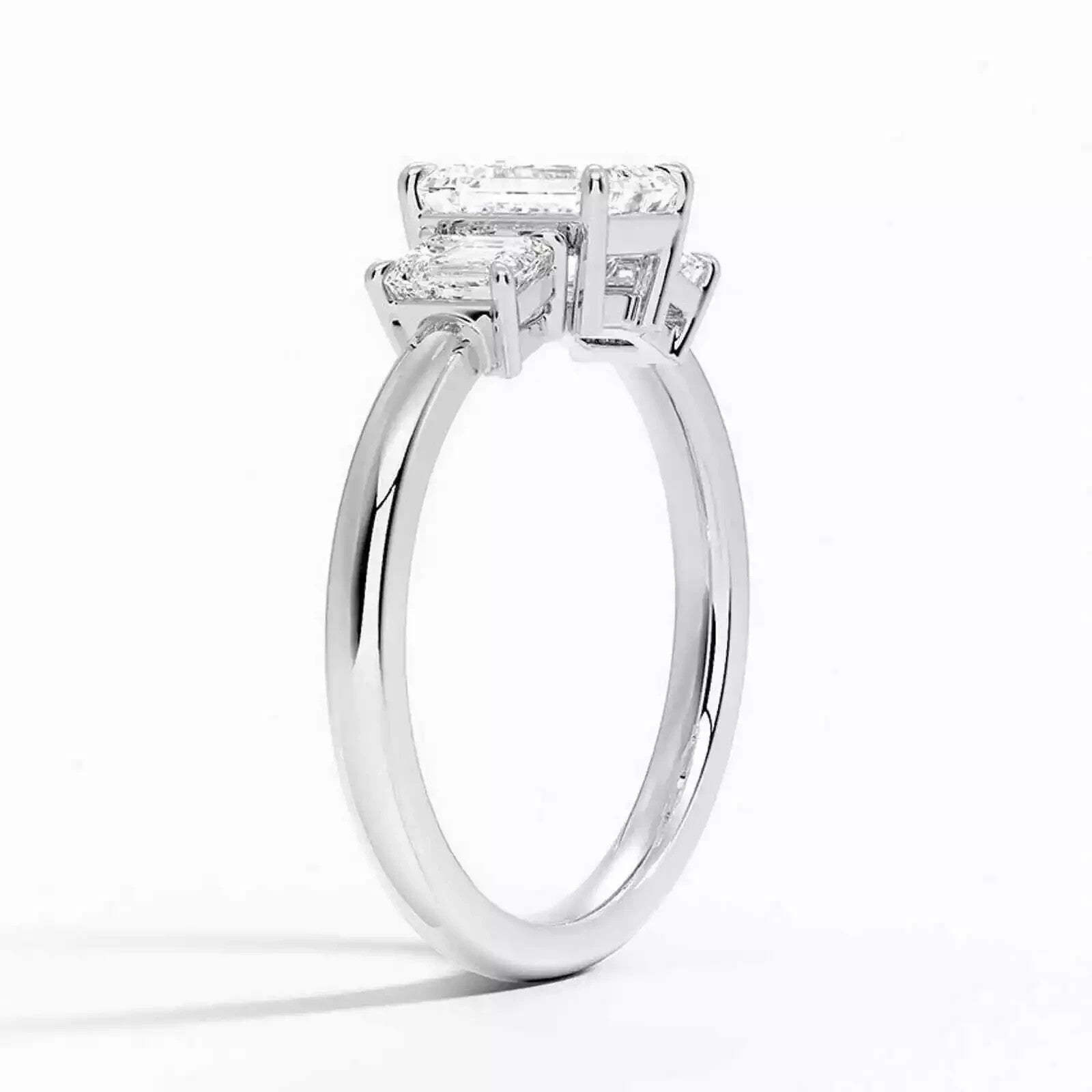 4 CT IGI CERTIFIED D VS1 Emerald Cut Lab Grown Diamond 3 Stone Ring 14k