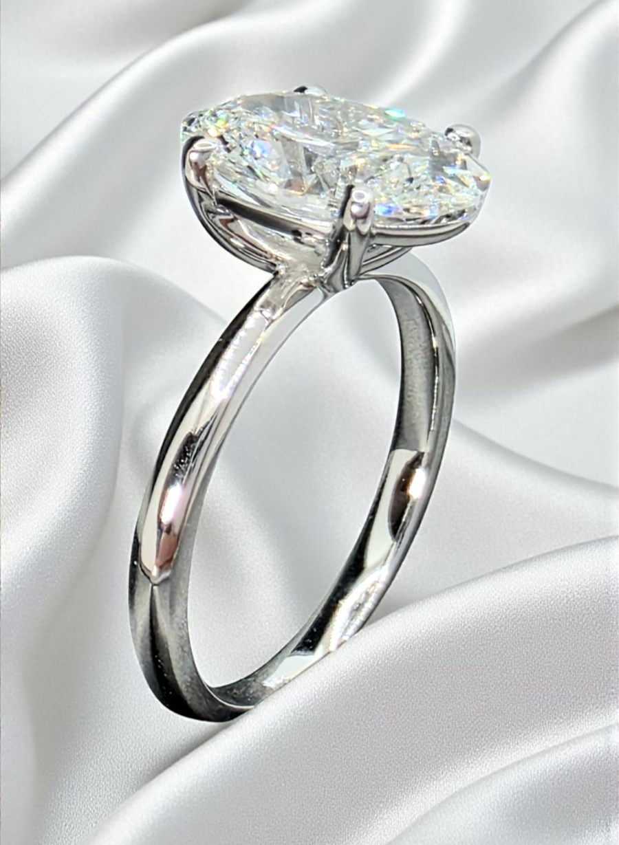 3.00 Carat F VVS2 Oval Lab Grown Diamond Ring 14k White Gold IGI Certified