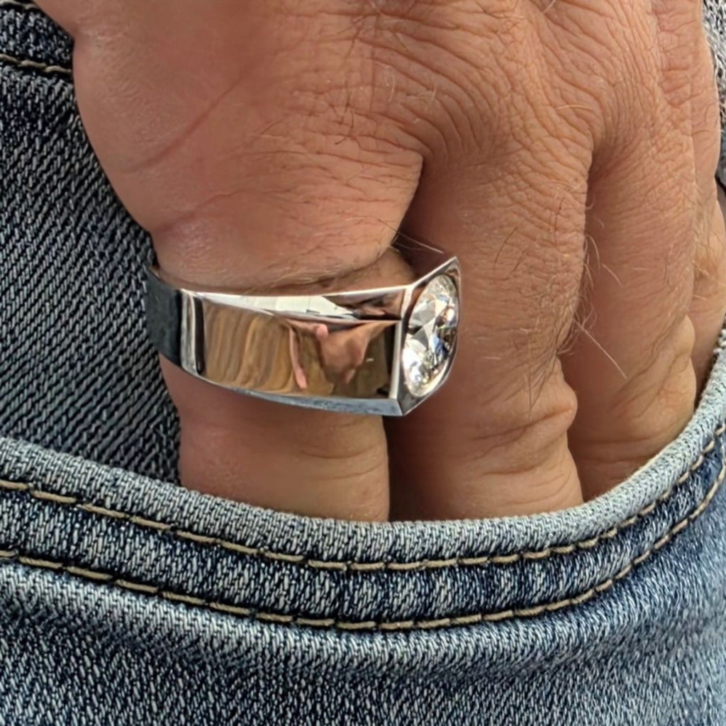 4.00 Ct D VS1 Lab Grown Round Diamond Men's Ring 14k White IGI Certified